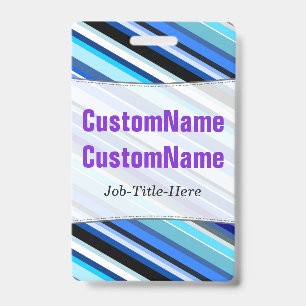 Badge Diverses nuances de rayures bleues ; nom personnal