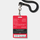 Badge do-it-yourself carte d'identité de l'employé rouge (Dos avec cordon)