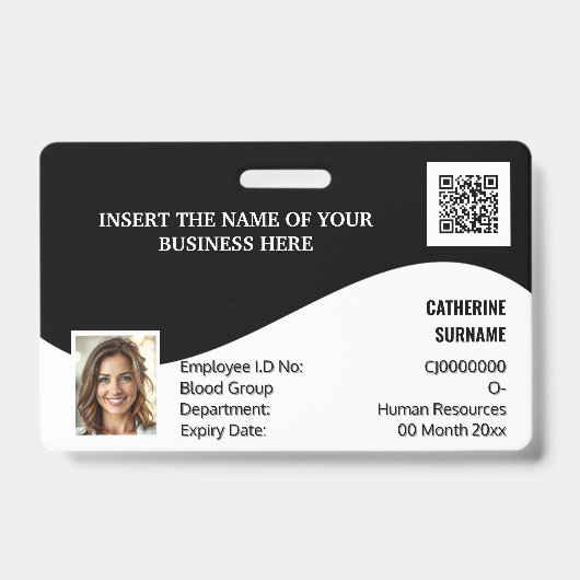 Badge do-it-yourself carte d'identité noir blanc moderne (Avant)