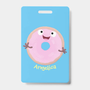 Badge Donut dessin animé rose glacé mignon heureux