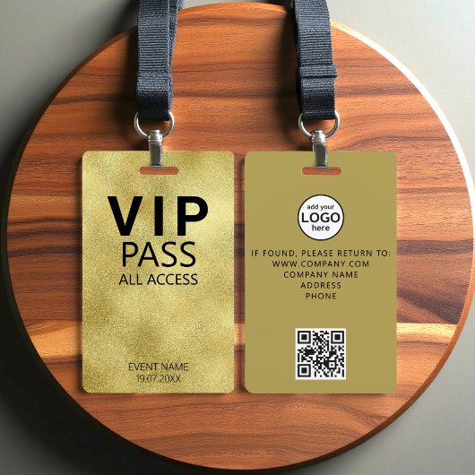 Badge doré d'événement avec code QR d'accès total 