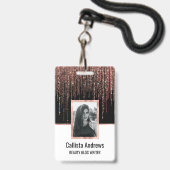 Badge Dory Rose Noire Gold Sparkly Glitter Fringe (Avant avec lanière)