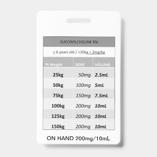 Badge Dosage rapide RE: Succinylcholine Paralysant pour  (Avant)