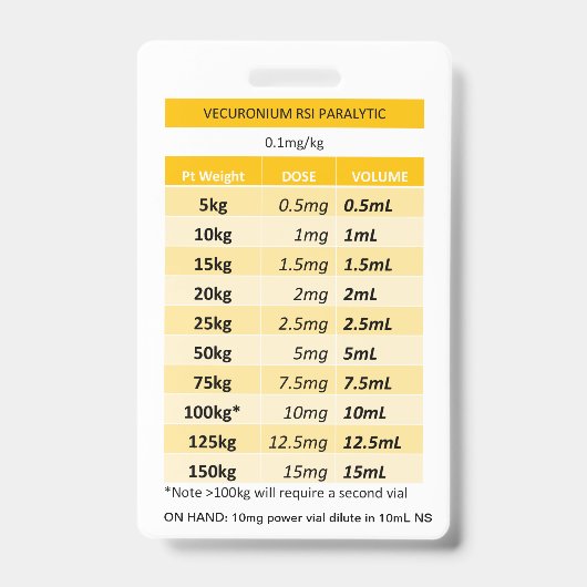 Badge Doses rapides RE : Paralyse Vecuronium et Rocuroni (Face)