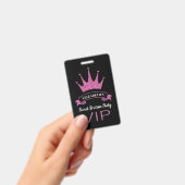 Badge Douce Seize Ans Paillettes Rose VIP Personnalisé (Manuel / portable)