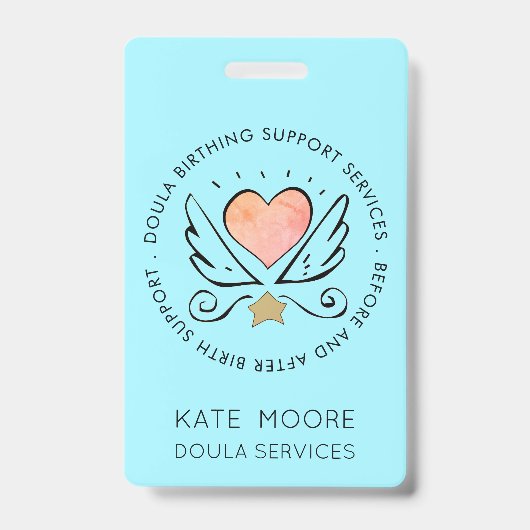 Badge Doula Ou Coeur De Mini-Femme Avec Nom D'Ailes (Avant)