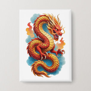 Badge Dragon Rouge Chinois Illustration Fougueuse-67561