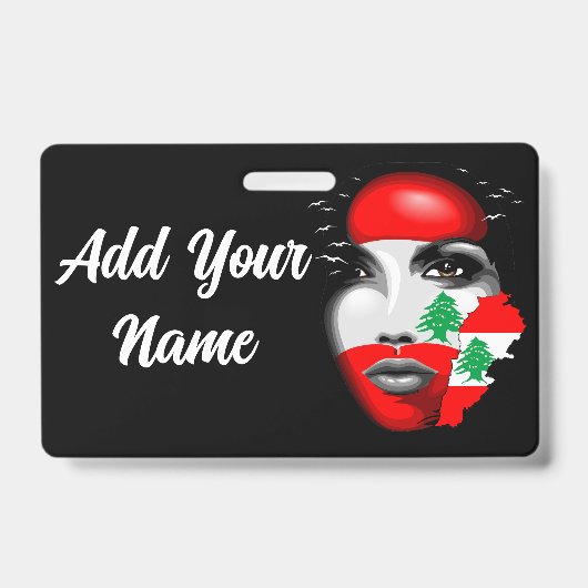 Badge Drapeau du Liban et carte sur le visage d'une fill (Avant)