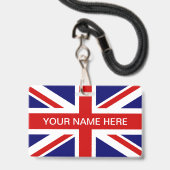 Badge Drapeau Union Jack britannique nom personnalisé (Avant avec lanière)