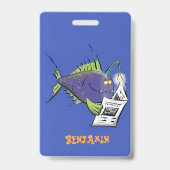 Badge Drôle caricature de poisson de pêcheur (Arrière)