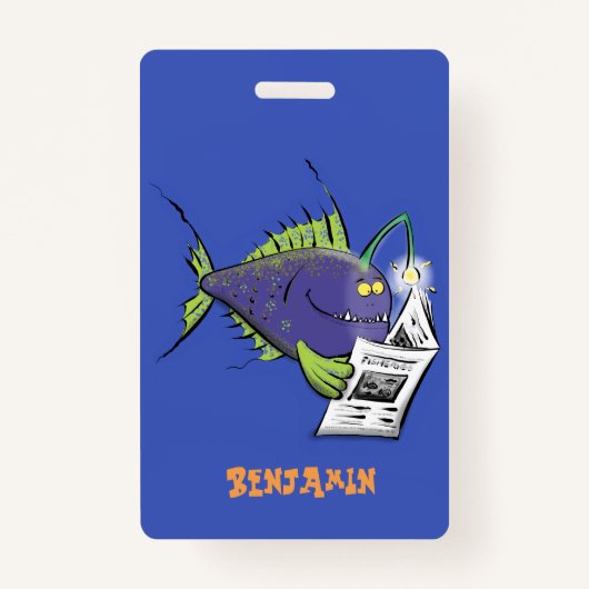 Badge Drôle caricature de poisson de pêcheur (Devant)