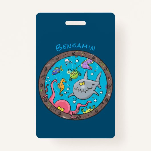 Badge Drôle des créatures marines sous l'eau dessin anim (Devant)