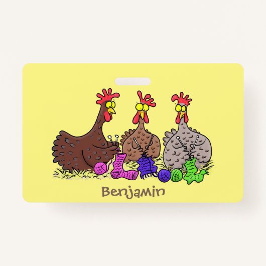 Badge Drôle dessin animé de poulets de tricot (Devant)