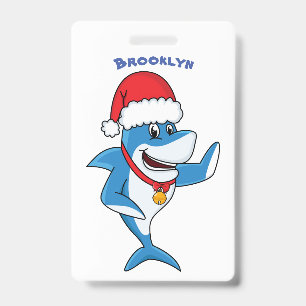 Badge Drôle dessin animé de requin de Noël