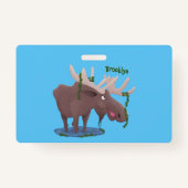 Badge Drôle dessin animé d'orignal heureux (Dos)