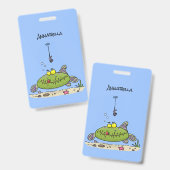 Badge Drôle gras affamé poisson vert dessin de pêche (Front & Back)