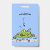 Badge Drôle gras affamé poisson vert dessin de pêche (Back)