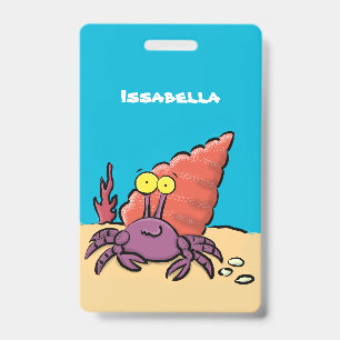 Badge Drôle mignon caricature pourpre crabe ermite