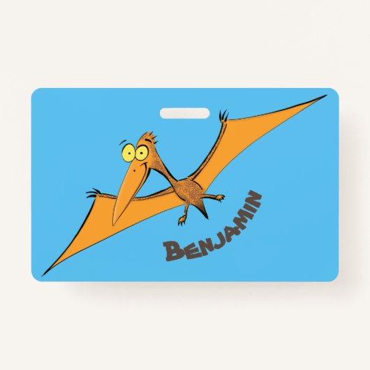 Badge Drôle mignon dessin animé de pterodactyle volant o (Devant)