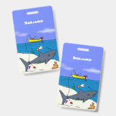 Badge Drôle requin couché et dessin animé de pêche (Recto et verso)
