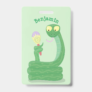 Badge Drôle serpent vert avec caricature maraca