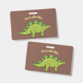 Badge Drôle stegosaurus dinosaure dessin animé (Avant & arrière)