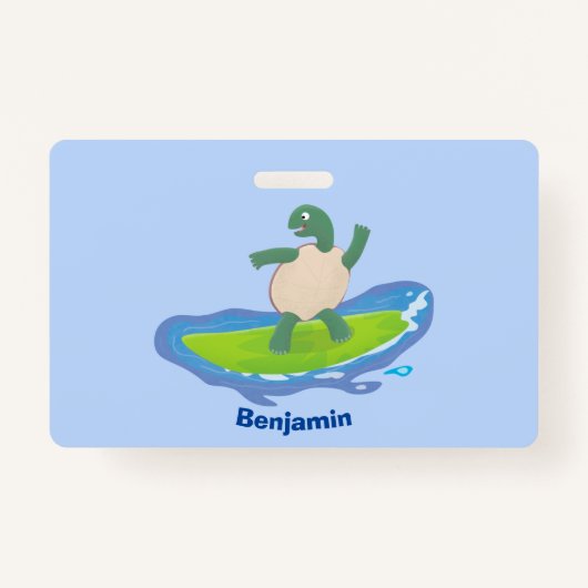 Badge Drôle tortue vague de surf dessin animé (Devant)