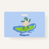 Badge Drôle tortue vague de surf dessin animé (Dos)