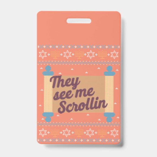 Badge Drôle Ugly Hanoukka Voir Me Scrollin Tee (Avant)