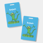 Badge Drôle vert souriant animé lézard d'iguane (Recto et verso)