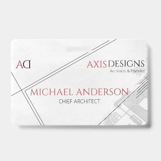 Badge du nom de l'employé de l'architecte avec pla (Avant)