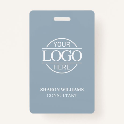 Badge Dusty Blue Employee ID with Custom Business Logo (Devant)