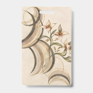 Badge Earthy Abstract Floral & Calligraphy Lines Art Pri