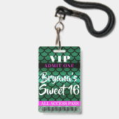 Badge Écaille de Sirène Verte Passe VIP Fête Douce 16 an (Arrière avec lanière)