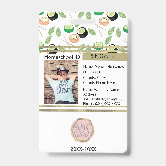 Badge École à domicile Non scolarisé Privé Étudiant Sush (Avant)