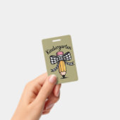 Badge École maternelle crayon coquette professeur arc (Manuel / portable)