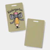 Badge École maternelle crayon coquette professeur arc (Avant & arrière)