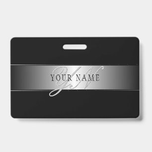 Badge Écriture élégante de monogramme modifiable Noir