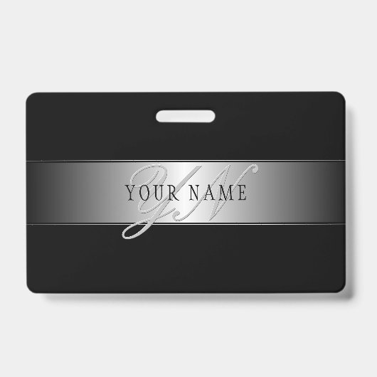 Badge Écriture élégante de monogramme modifiable | Noir (Avant)