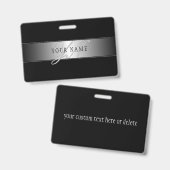 Badge Écriture élégante de monogramme modifiable | Noir (Avant & arrière)