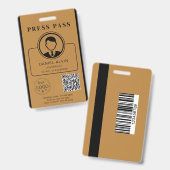 Badge Editable Press Pass Layout Photo ID Plus QR Code (Front & Back)