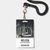 Badge Élégant bâton d'argent sur selle d'équitation angl (Back with Lanyard)