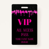 Badge Élégant Black Hot Pink Driving VIP Access, événeme (Devant)