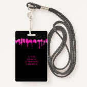 Badge Élégant Black Hot Pink Driving VIP Access, événeme (Derrière avec lanière)