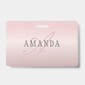 Badge Elégant Blush Faux Rose Gold | Nom et monogramme (Arrière)