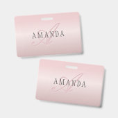Badge Elégant Blush Faux Rose Gold | Nom et monogramme (Avant & arrière)