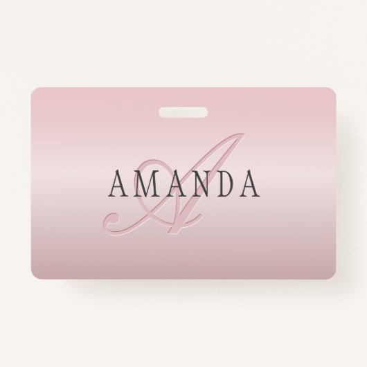 Badge Elégant Blush Faux Rose Gold | Nom et monogramme (Devant)