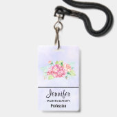 Badge Elégant Bouquet de fleurs rose (Avant avec lanière)