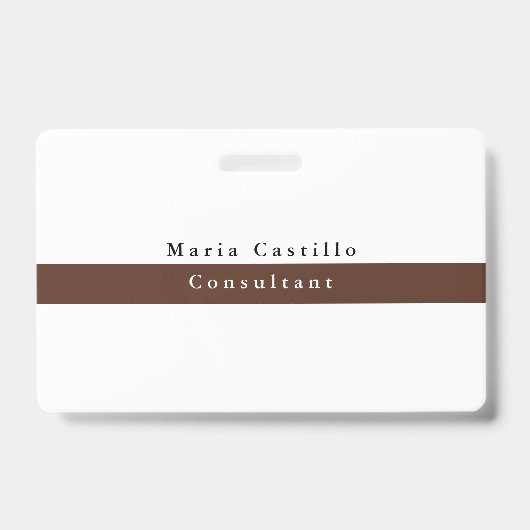 Badge Élégant Brown blanc minimaliste (Face)