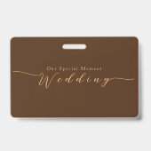Badge Élégant Chic Rose Mariage Nom (Arrière)